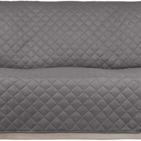 Reversible Quilted Sofa Cover, Water Resistant Slipcover Furniture Protector, Washable Couch Cover with Non Slip and Elastic Straps for Kids, Dogs, Pets (Oversized Sofa, Gray/Light Gray)