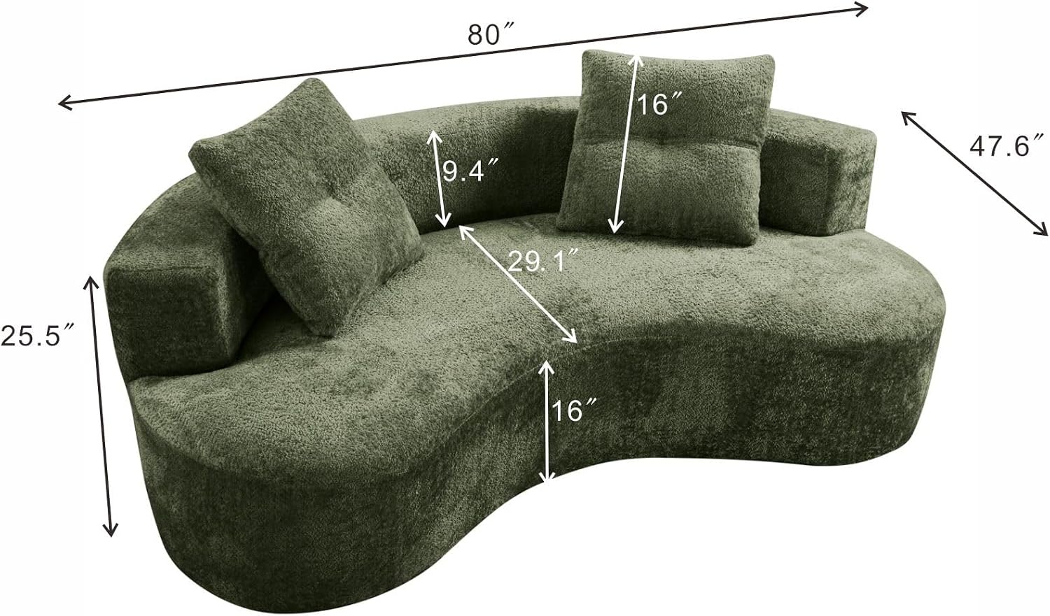 80-Inch Green Bouclé Curved Modular Frameless Sofa (Includes 2 Throw Pillows) - Image 2
