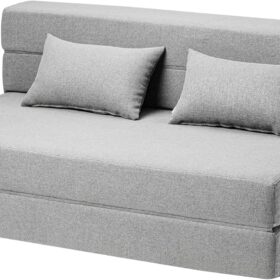 Convertible Folding Sofa Bed - Chair Bed Sleeper with Pillow, Modern Linen Fabric Fold Out & Futon Couch, Foldable Mattress for Living Room/Dorm/Guest Use/Home Office, Full Size, Light Gray