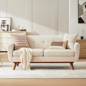 65.2-Inch Wide Loveseat; Mid-Century Modern Style Living Room Sofa With Button-Tufted Upholstery; Easy To Assemble; Suitable For Bedrooms, Offices, And Apartments; Beige