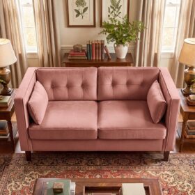 Modern Small Velvet Loveseat, Deep-Seat Design, Suitable For Living Room