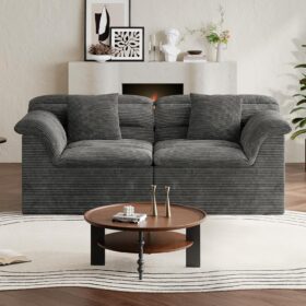 81-Inch Oversized Deep-Seat Loveseat, "Cloud" Style Corduroy Loveseat For Living Room Or Bedroom (No Assembly Required, Gray)