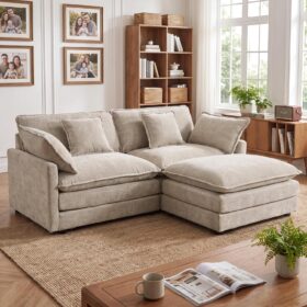 76.7-Inch "Cloud" Loveseat With Ottoman, Small L-Shaped Sectional Sofa