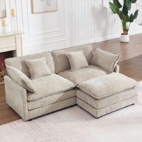 76.7-Inch Camel-Colored Compact L-Shaped "Cloud" Loveseat (With Ottoman)