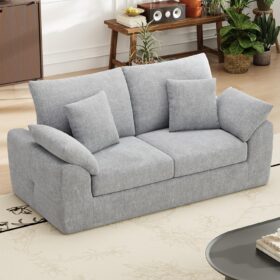 75.6-Inch "Cloud" Style Armless Loveseat With 4 Throw Pillows; Modern Design Suitable For Small Homes/Apartments; No Assembly Required; Light Gray