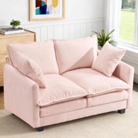 50-Inch "Cloud" Style Loveseat; Modern Design With 27-Inch Deep Seating And 2 Throw Pillows; Suitable For Small Homes, Apartments, Studios, Offices, Bedrooms, And Living Rooms; Pink