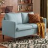 51-Inch Wide Modern Linen Loveseat With Iron Legs; Suitable For Compact Spaces, Apartments, Bedrooms, Dorms, And Offices; Aqua Blue