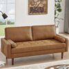 57-Inch Loveseat; Mid-Century Modern Style Faux Leather Sofa; Brown