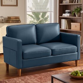 56-Inch Faux Leather Loveseat (Mid-Century Modern Style)