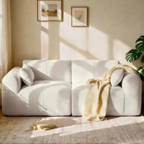 79.5-Inch Loveseat; Oversized Armless Living Room Sofa; Comfortable "Cloud" Style (Deep Seating); Modern Modular Loveseat (Includes Throw Pillows); No Assembly Required; Beige
