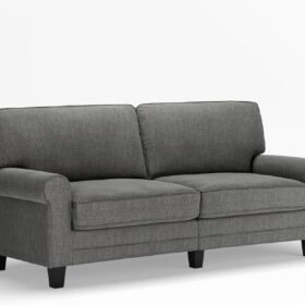 78" Rolled Arm Sofa, Easy Care Polyester, Soft Pillow Back, Pocket Coil Seat Cushions, Removable Covers, Loveseat or Couch for Small Spaces, Living Rooms or Bedrooms, Gray