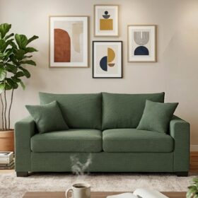 69-Inch Loveseat, Comfortable Chenille Fabric Small Sofa (Includes 2 Toss Pillows), Suitable For Living Room, Apartment, Or Office (Dark Green)