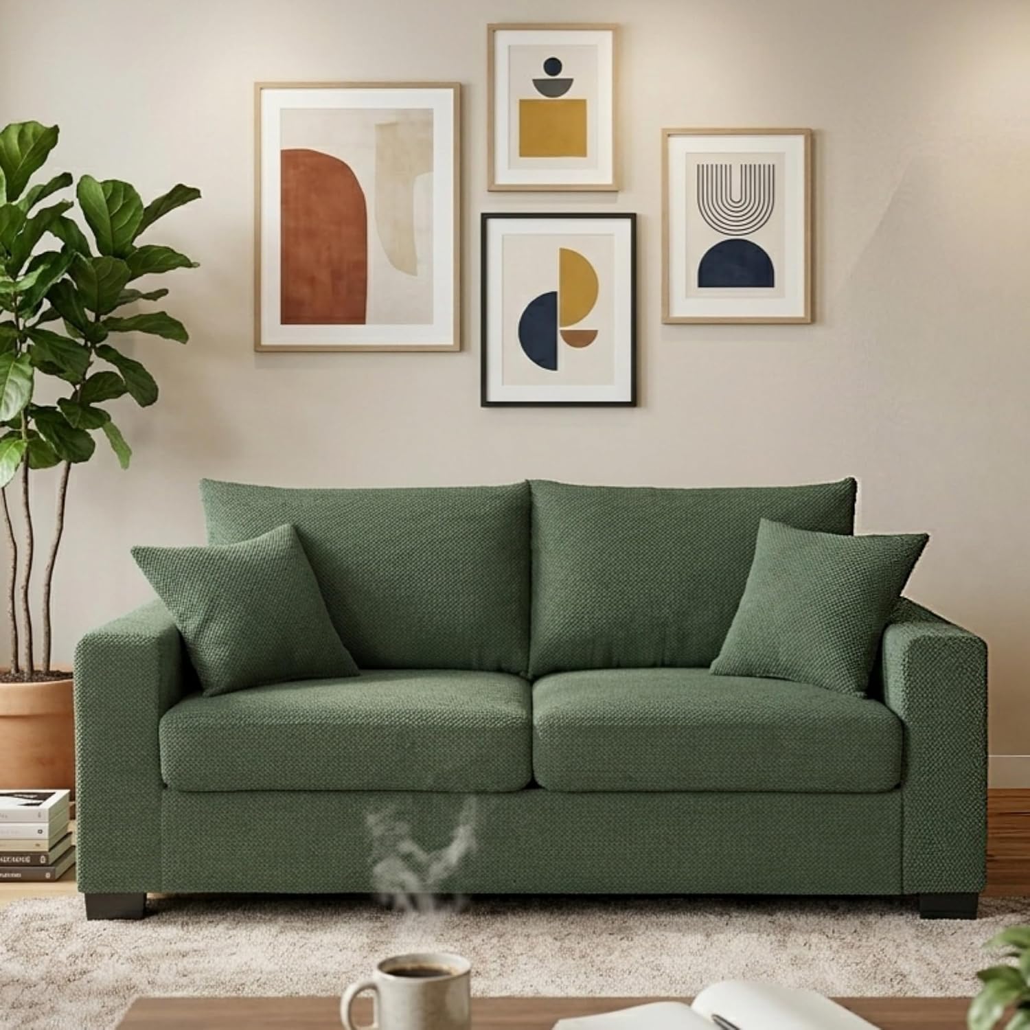 69-Inch Loveseat, Comfortable Chenille Fabric Small Sofa (Includes 2 Toss Pillows), Suitable For Living Room, Apartment, Or Office (Dark Green)