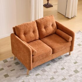 47-Inch Orange Chenille Loveseat (With 6-Inch Thick Cushions; Apartment-Friendly)