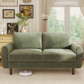 68-Inch Loveseat, Comfortable Chenille Fabric, Spring-Supported Cushions And Solid Wood Frame, Modern Deep-Seat Sofa, Suitable For Bedroom, Apartment, Or Office, Easy To Assemble, Green