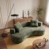80-Inch Green Bouclé Curved Modular Frameless Sofa (Includes 2 Throw Pillows)