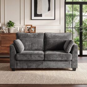 65.4-Inch Loveseat, Chenille Fabric (Includes 2 Toss Pillows), Gray