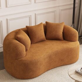 69-Inch Modern Curved "Cloud" Loveseat, Suitable For Living Room, Orange