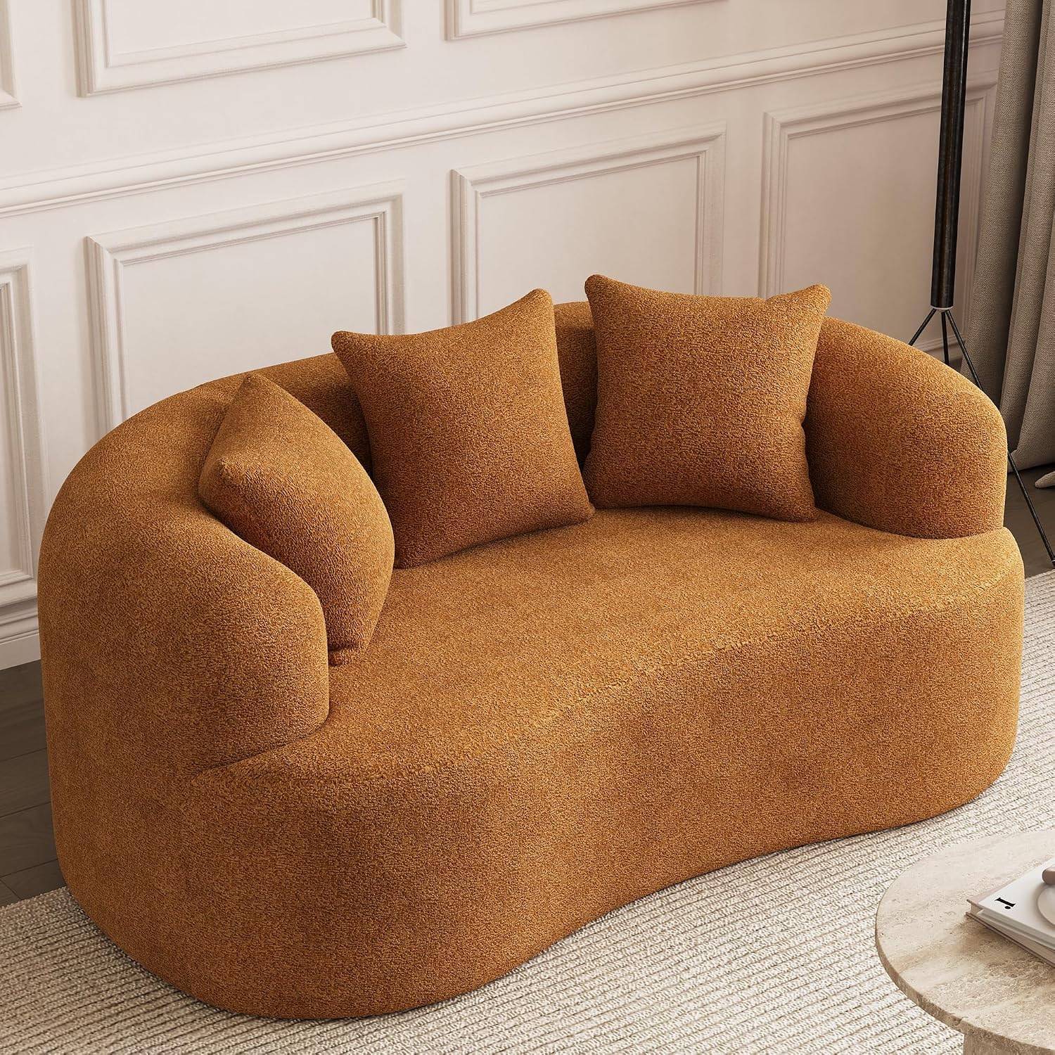 69-Inch Modern Curved "Cloud" Loveseat, Suitable For Living Room, Orange