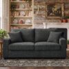 69-Inch Modern Textured Fabric Loveseat, Compact Small Sofa (Gray)