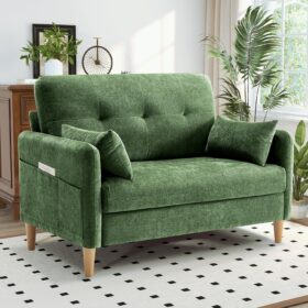47-Inch Compact Living Room Loveseat, Comfortable Chenille Fabric (Includes Throw Pillows), Removable Seat Cushion Cover; Suitable For Small Homes, Apartments, And Dorms